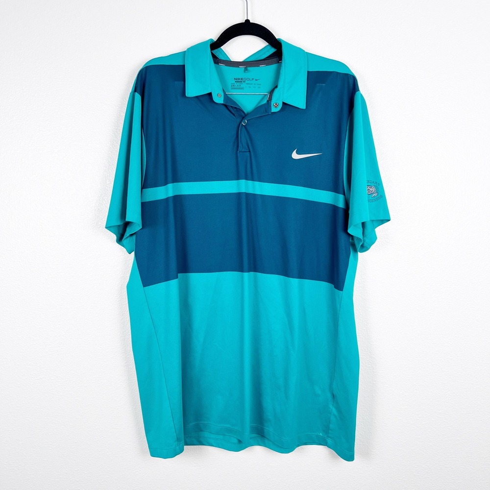 Nike Golf Mens Dri Fit Polo Shirt Green Teal Colorblock Modern Fit XXL
